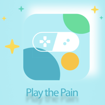 A blue, green, and yellow logo saying "play the pain."