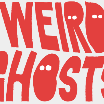 The red logo of Weird Ghosts. Some of the letters are ghosts.