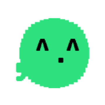 A pixelated green ghost with a happy expression